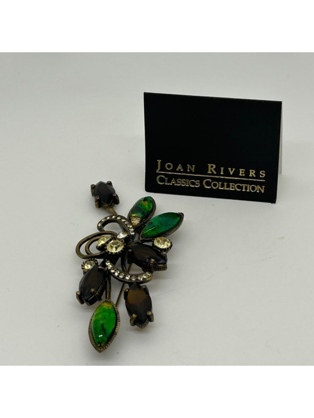 Vintage Joan Rivers Classics Brooch Green Dragon Breath & Brown Floral Spray